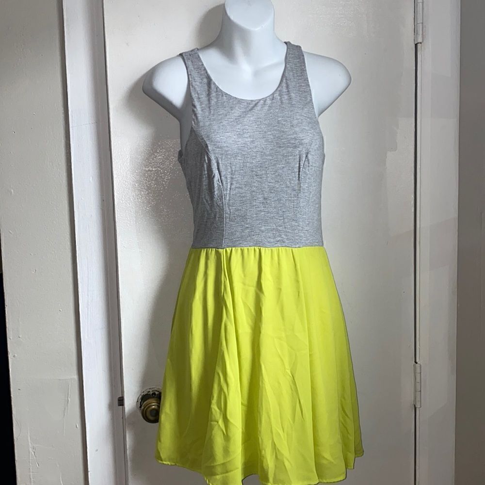 AQUA Grey and Neon Fit and Flare Dress-XS